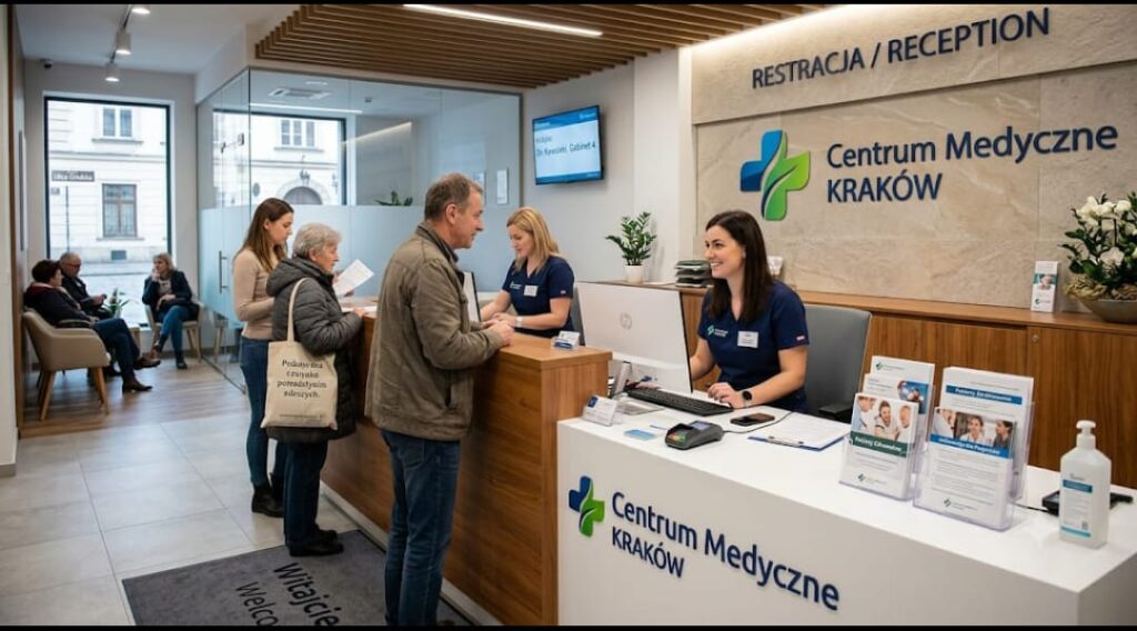 Reception desk at a medical clinic in Kraków, Poland