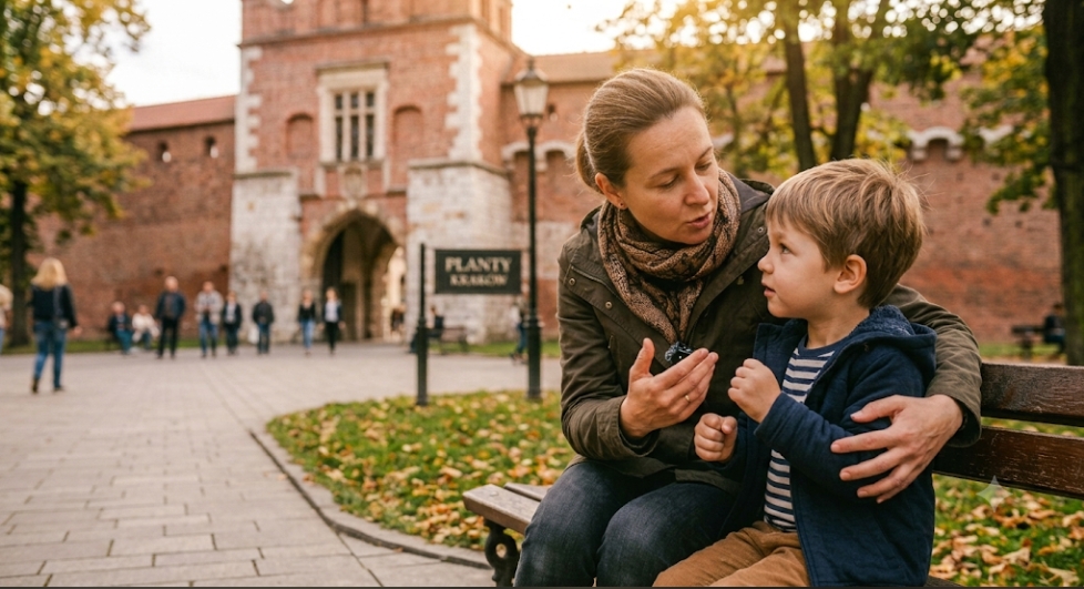 Parent calmly talking to a child