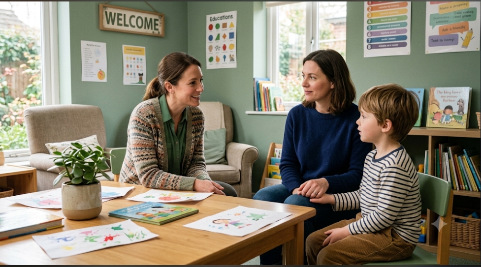 Parent and child receiving support in a safe community environment
