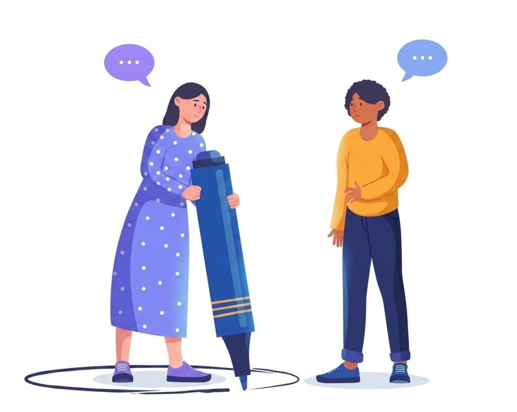 Illustration showing people discussing consent and personal boundaries