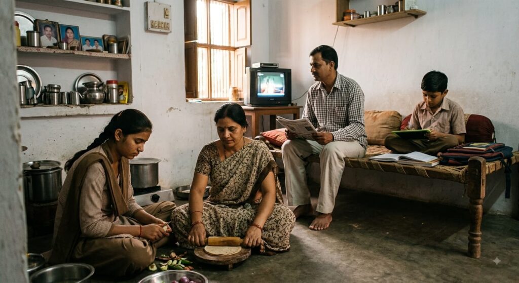 Indian family with daughter and son representing gender inequality