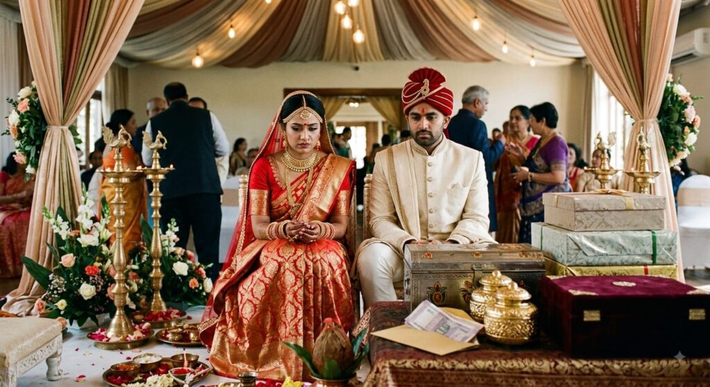 Indian bride and groom representing the dowry system in India