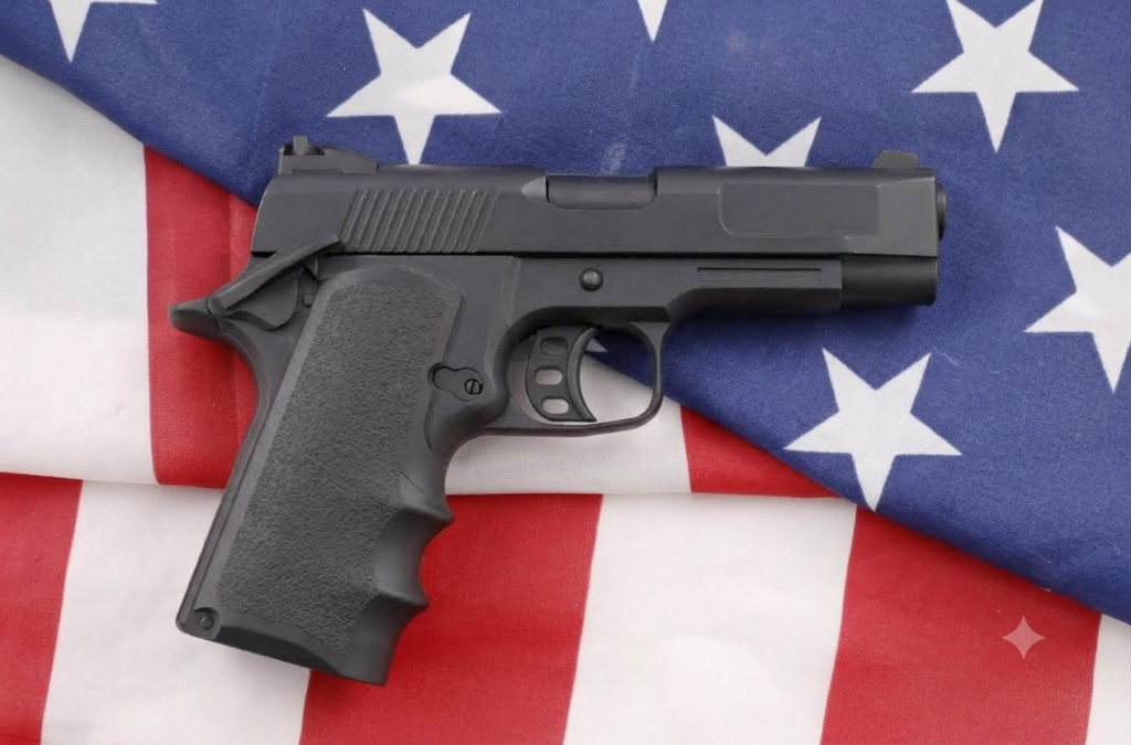 American flag and gun representing gun culture.
