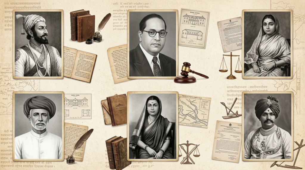 Historical personalities of Maharashtra represented through their identities, work and contributions