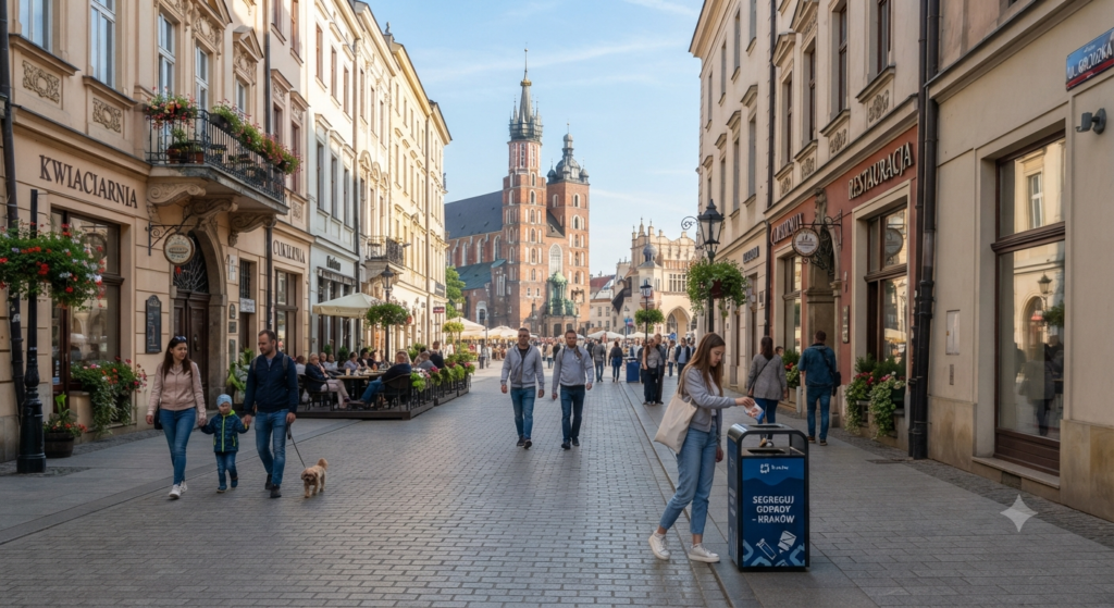 Clean streets and public spaces in Kraków, Poland.